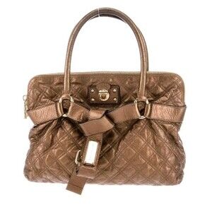 MARC JACOBS Bruna Quilted Leather Large Top Handle Handbag Metallic Bag Bronze